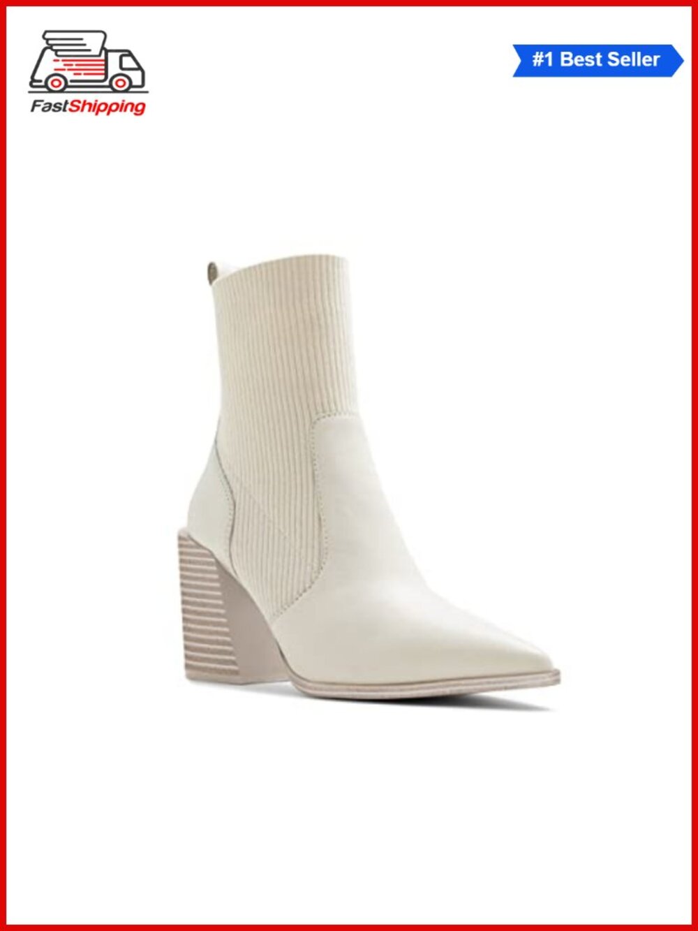 ✨ Lvemas Women's Chunky Stacked Heel Ankle Boots Pointed Toe Faux Leather Sock